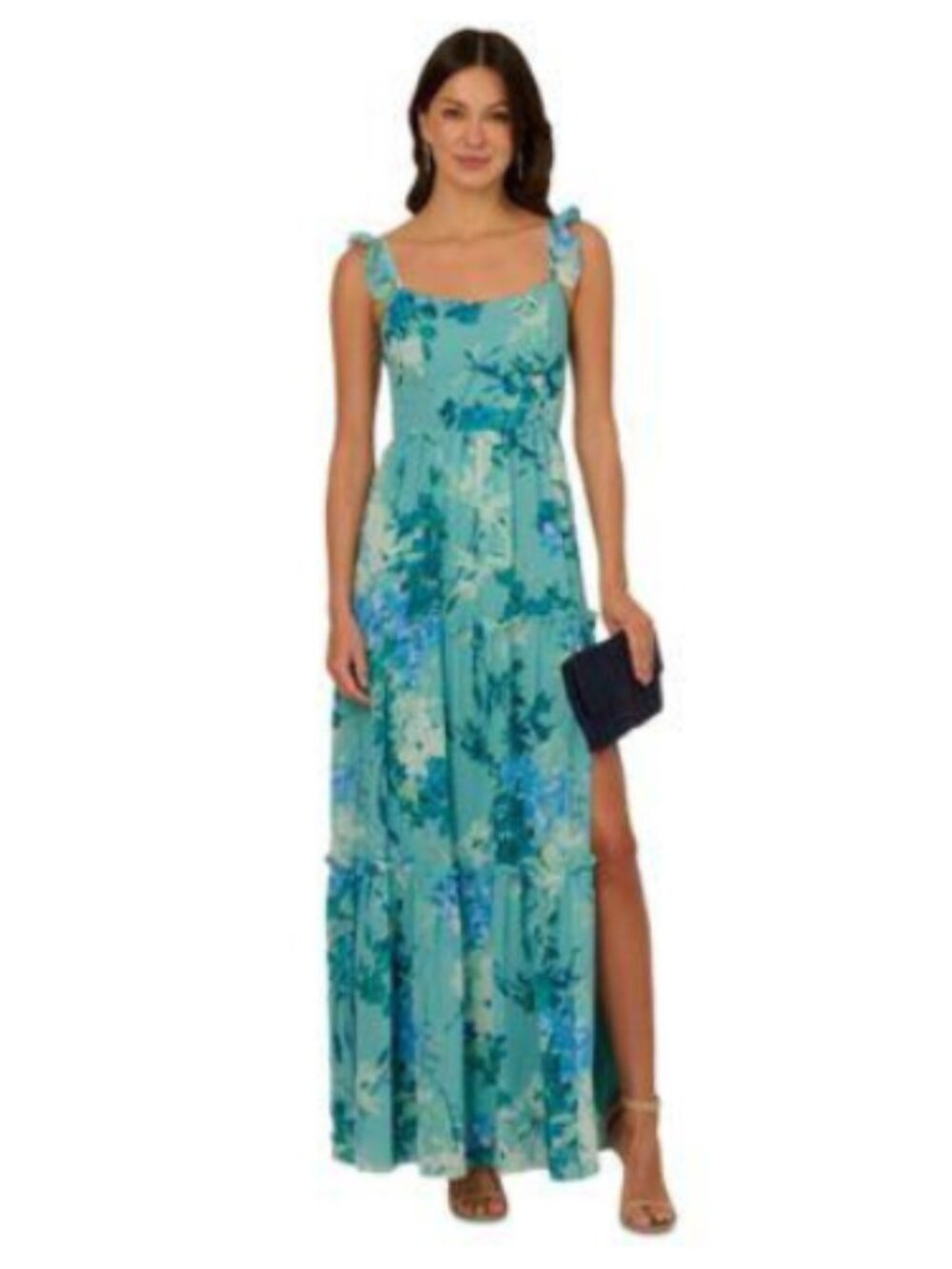 Adrianna Papell Green Blue Floral Evening Formal Wedding Event Size 16
